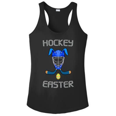 Easter Hockey Stick Puck Goalie Mask Bunny Ears Eggs T Ladies PosiCharge Competitor Racerback Tank