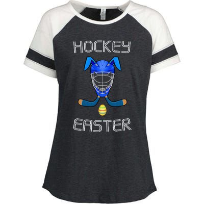 Easter Hockey Stick Puck Goalie Mask Bunny Ears Eggs T Enza Ladies Jersey Colorblock Tee