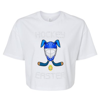 Easter Hockey Stick Puck Goalie Mask Bunny Ears Eggs T Bella+Canvas Jersey Crop Tee