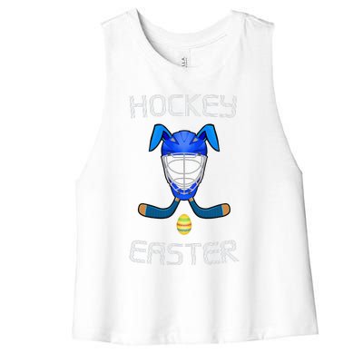 Easter Hockey Stick Puck Goalie Mask Bunny Ears Eggs T Women's Racerback Cropped Tank