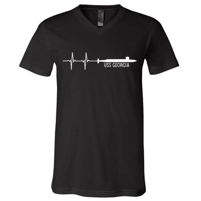 Ekg Heartbeat Uss Georgia Ssgn729 Submarine V-Neck T-Shirt