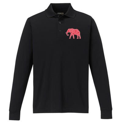 Elephant Hearts Valentine's Day Mammoth Zoo Lover Gift Performance Long Sleeve Polo