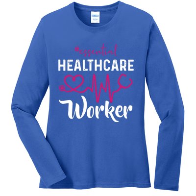 Essential Healthcare Worker Heartbeat Nurse Gift Ladies Long Sleeve Shirt