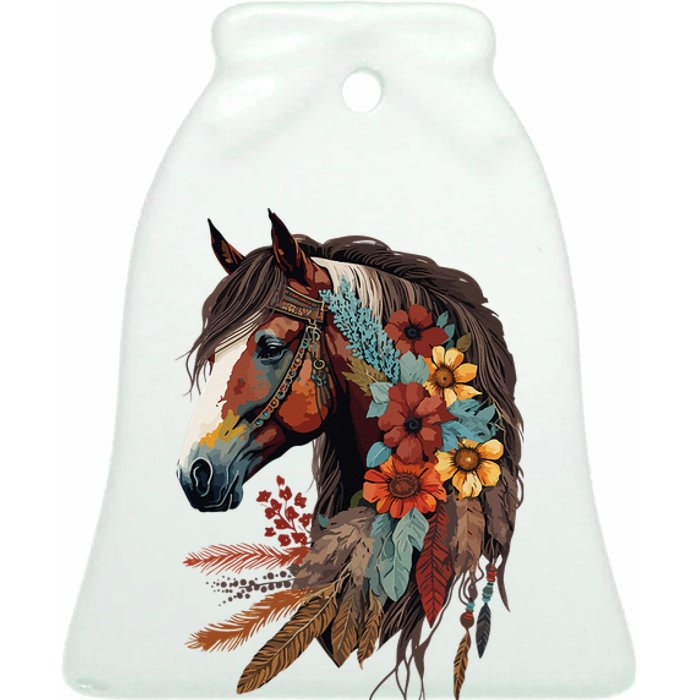 Equestrian Horse Western Cow Horseback Riding Theme Ceramic Bell Ornament