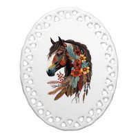 Equestrian Horse Western Cow Horseback Riding Theme Ceramic Oval Ornament