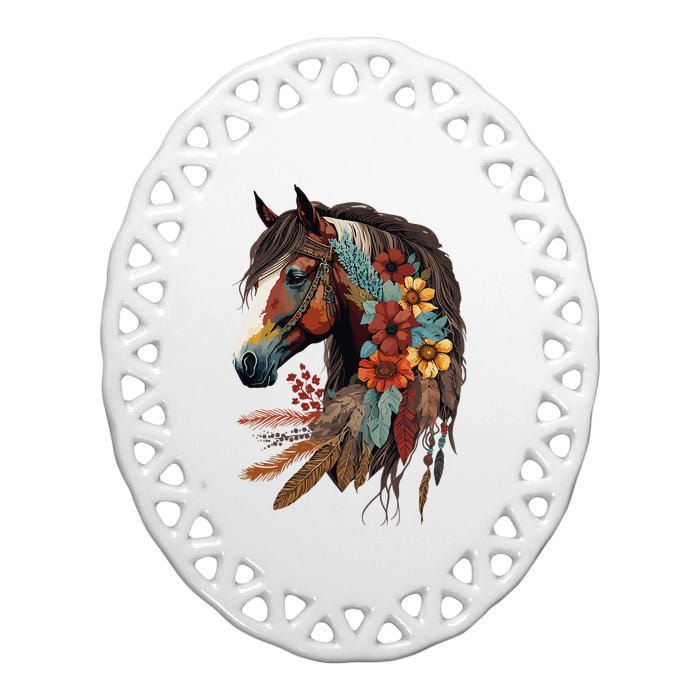 Equestrian Horse Western Cow Horseback Riding Theme Ceramic Oval Ornament