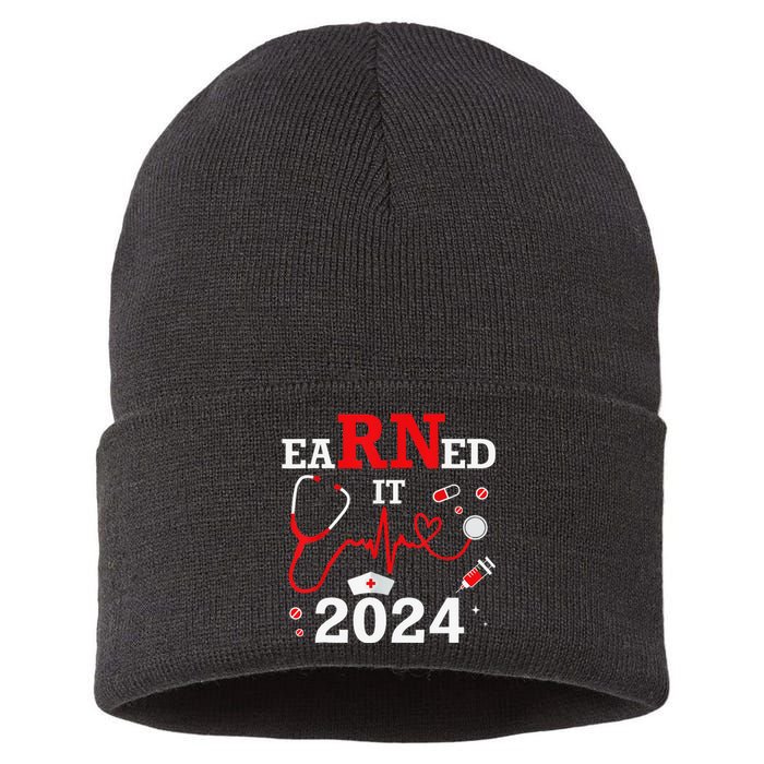 Earned It 2024 For Nurse Graduation or RN LPN Class Of 2024 Sustainable Knit Beanie