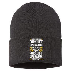 Everyone is a Forklift Operator Truck Driver Funny Tee Sustainable Knit Beanie