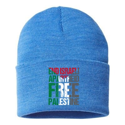 End Israeli Apartheid Free Palestine Gaza Awareness Quote Cute Gift Sustainable Knit Beanie