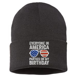 Everyone In America Parties On My Birthday 4th Of July Us Flag Sustainable Knit Beanie