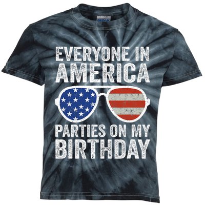 Everyone In America Parties On My Birthday 4th Of July Us Flag Kids Tie-Dye T-Shirt