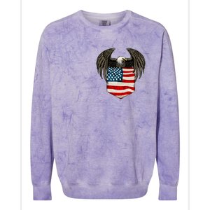 Eagle In American USA Flag Pocket Colorblast Crewneck Sweatshirt