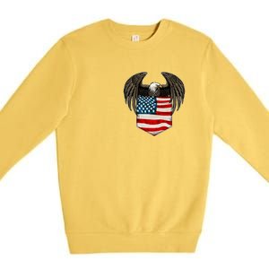 Eagle In American USA Flag Pocket Premium Crewneck Sweatshirt