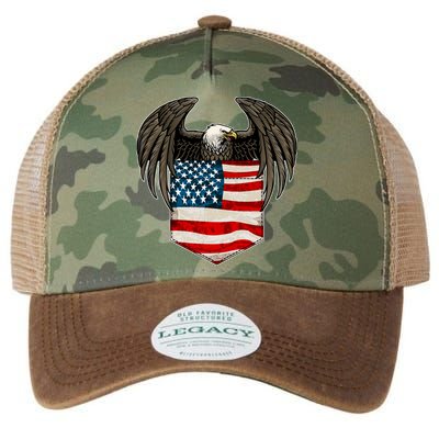 Eagle In American USA Flag Pocket Legacy Tie Dye Trucker Hat