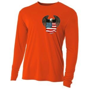 Eagle In American USA Flag Pocket Cooling Performance Long Sleeve Crew