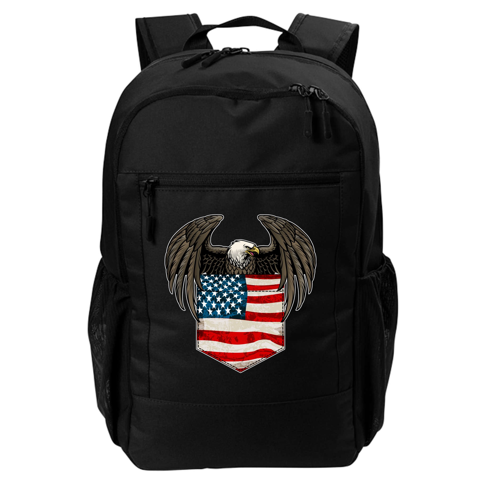 Eagle In American USA Flag Pocket Backpack