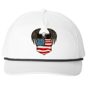 Eagle In American USA Flag Pocket Snapback Five-Panel Rope Hat