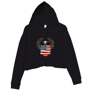 Eagle In American USA Flag Pocket Crop Fleece Hoodie