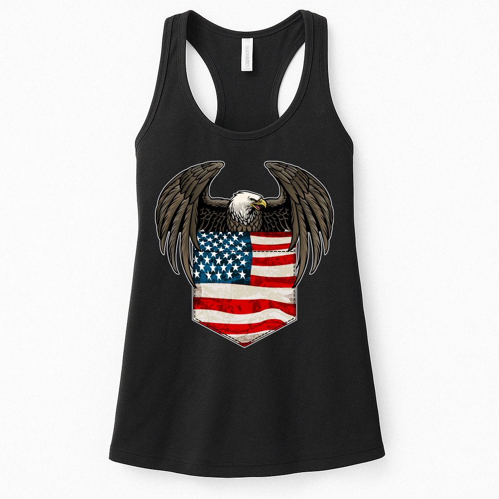 Eagle In American USA Flag Pocket Womens Tank Top