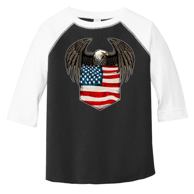 Eagle In American USA Flag Pocket Toddler Fine Jersey T-Shirt