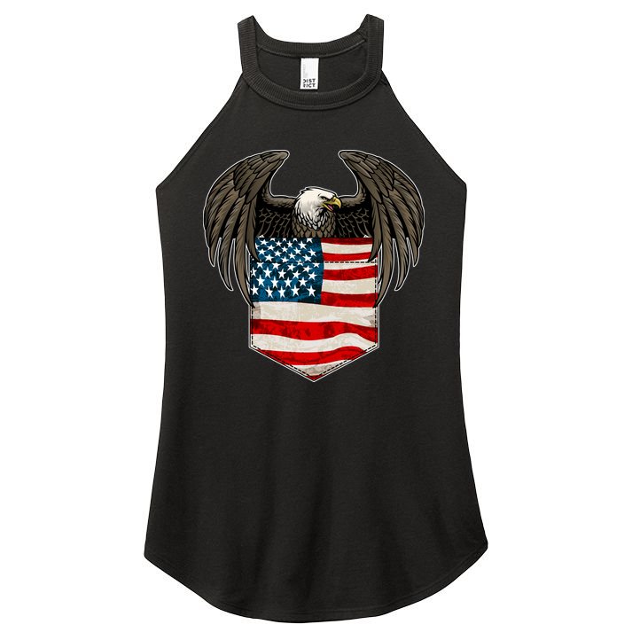 Eagle In American USA Flag Pocket Women's Perfect Tri Rocker Tank