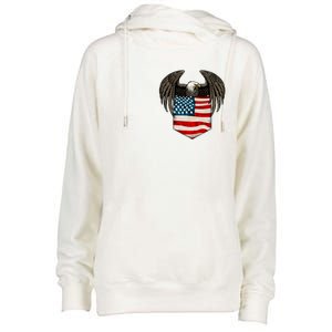 Eagle In American USA Flag Pocket Womens Funnel Neck Pullover Hood