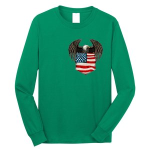 Eagle In American USA Flag Pocket Long Sleeve Shirt