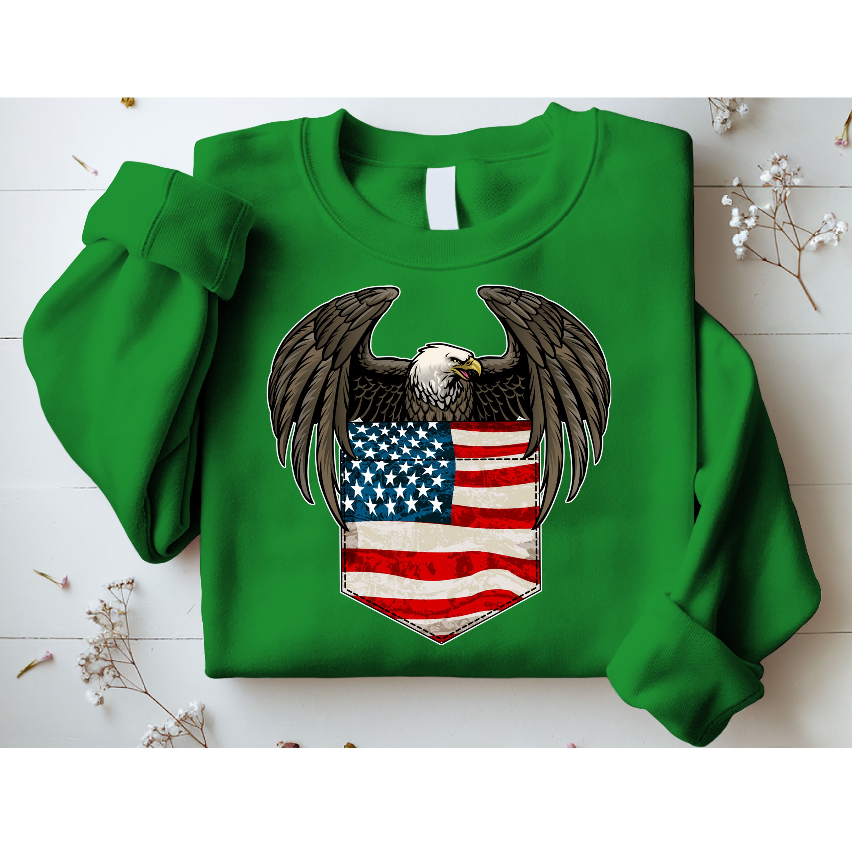 Eagle In American USA Flag Pocket Sweatshirt