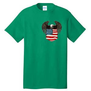 Eagle In American USA Flag Pocket Tall T-Shirt