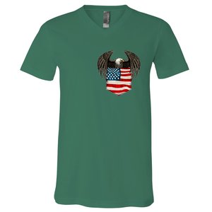 Eagle In American USA Flag Pocket V-Neck T-Shirt