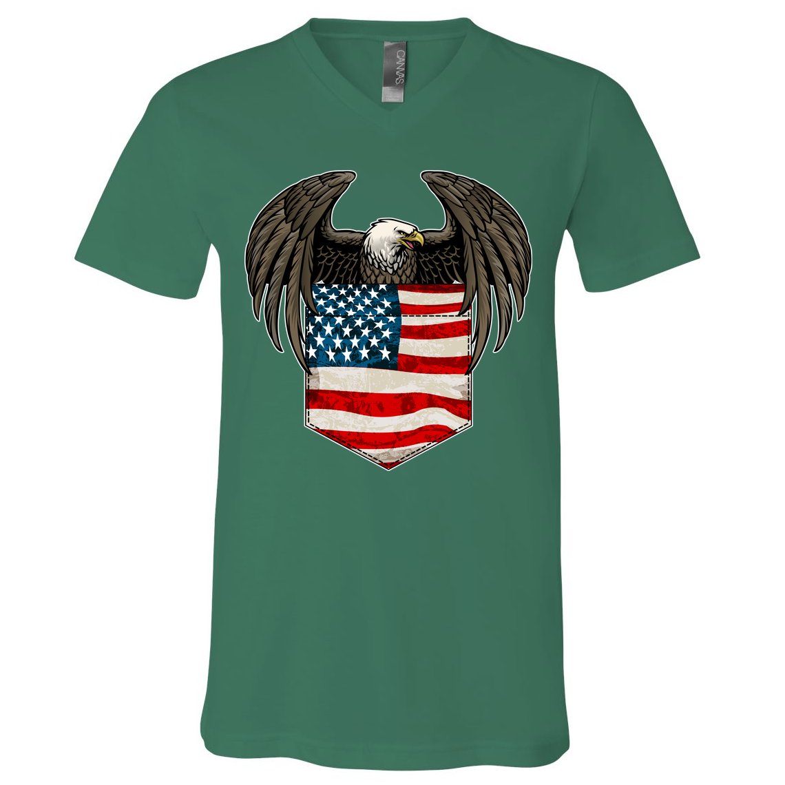 Eagle In American USA Flag Pocket V-Neck T-Shirt
