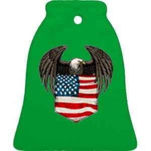 Eagle In American USA Flag Pocket Ceramic Bell Ornament