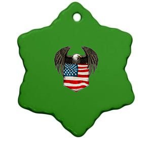 Eagle In American USA Flag Pocket Ceramic Star Ornament