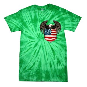 Eagle In American USA Flag Pocket Tie-Dye T-Shirt