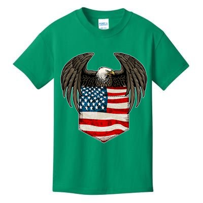 Eagle In American USA Flag Pocket Kids T-Shirt
