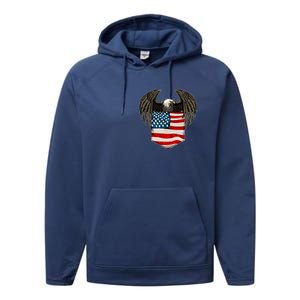 Eagle In American USA Flag Pocket Performance Fleece Hoodie