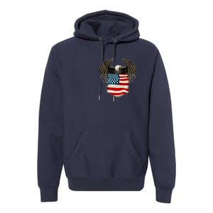 Eagle In American USA Flag Pocket Premium Hoodie