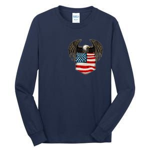 Eagle In American USA Flag Pocket Tall Long Sleeve T-Shirt