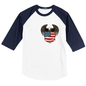 Eagle In American USA Flag Pocket Baseball Sleeve Shirt