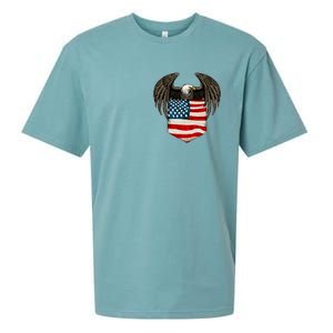 Eagle In American USA Flag Pocket Sueded Cloud Jersey T-Shirt