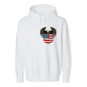 Eagle In American USA Flag Pocket Garment-Dyed Fleece Hoodie