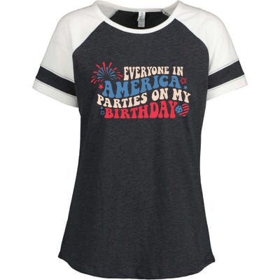 Everyone In America Parties On My Birthday 4th Of July Enza Ladies Jersey Colorblock Tee