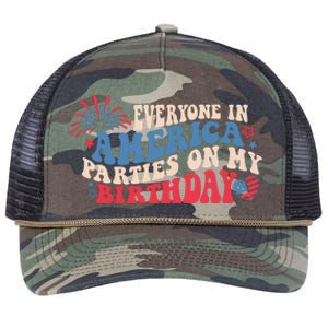 Everyone In America Parties On My Birthday 4th Of July Retro Rope Trucker Hat Cap