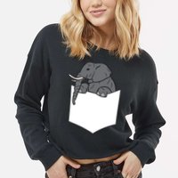 Elephant In A Pocket Funny Pocket Elephant Cropped Pullover Crew