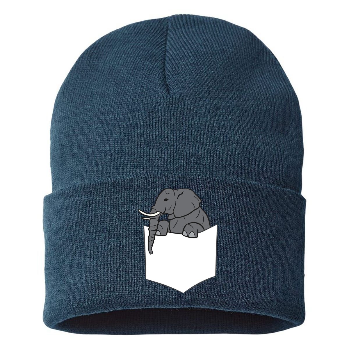 Elephant In A Pocket Funny Pocket Elephant Sustainable Knit Beanie