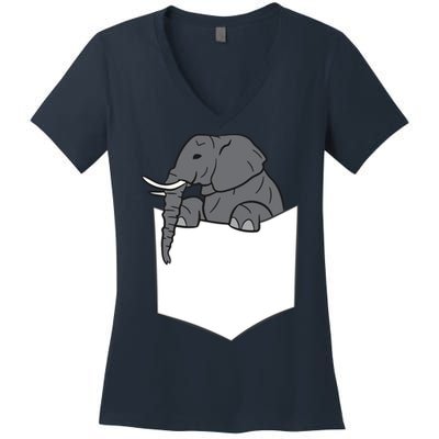 Elephant In A Pocket Funny Pocket Elephant Women's V-Neck T-Shirt