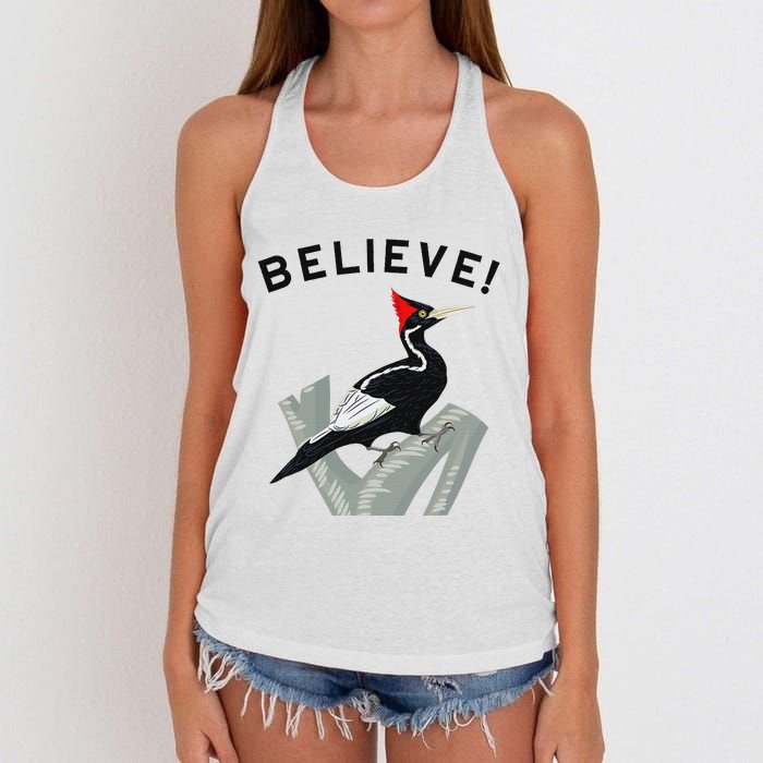 Endangered Ivory Billed Woodpecker Women's Knotted Racerback Tank