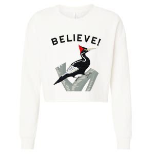 Endangered Ivory Billed Woodpecker Cropped Pullover Crew