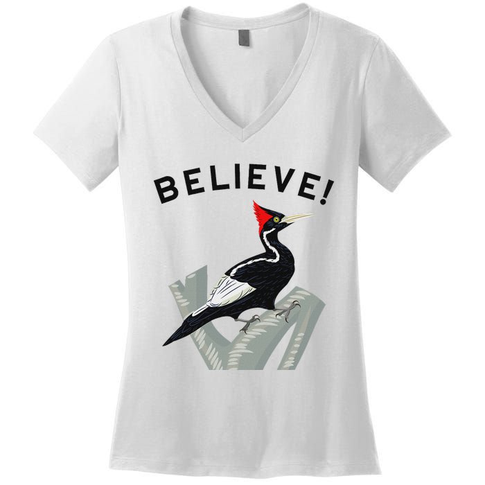 Endangered Ivory Billed Woodpecker Women's V-Neck T-Shirt