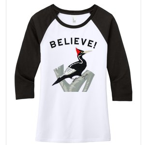 Endangered Ivory Billed Woodpecker Women's Tri-Blend 3/4-Sleeve Raglan Shirt